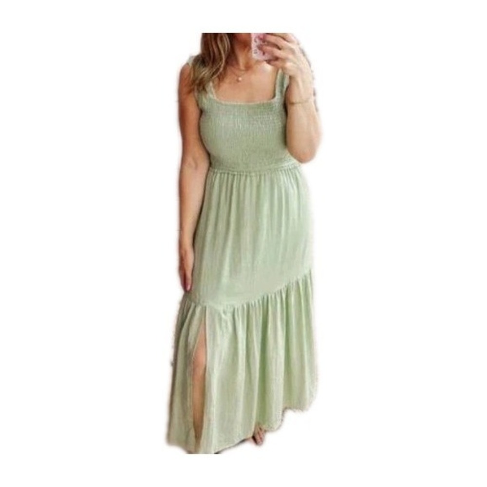 Allie Rose Smocked Tank Tiered Maxi Dress Size M‎ Mint Stretch Lined Boho Summer